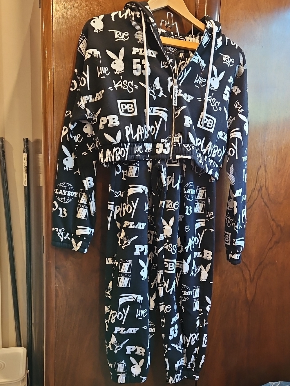 Women's PLAYBOY Black and White Logo Lounge Set - Size M